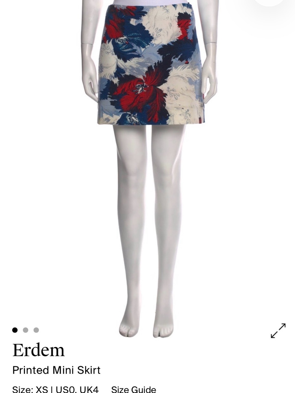 ERDEM Navy, Red & Cream Floral Printed Mini Skirt